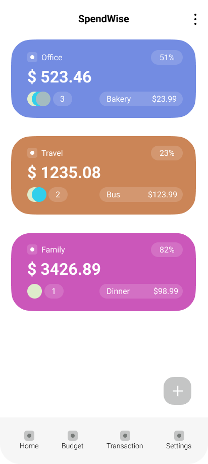 WeBudget app listing separate budgets for different occasions